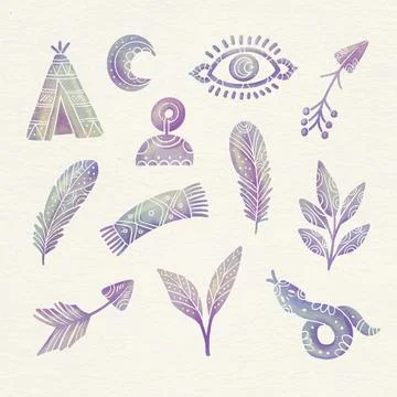 Watercolor boho element collection 스톡 일러스트