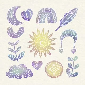 Watercolor boho element collection Stock Illustration