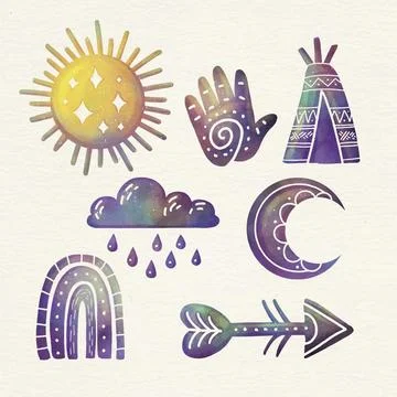 Watercolor boho element collection Stock Illustration