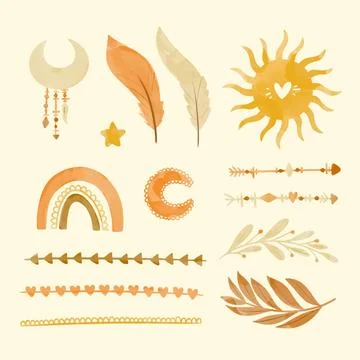 Watercolor boho elements collection Illustrazione stock