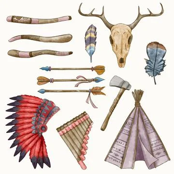 Watercolor boho elements collection Illustrazione stock