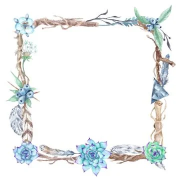 Watercolor Boho Frame Stock Illustration