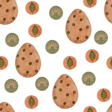 Watercolor boho hand drawn Easter seamless pattern, beige muted gender neutral Illustrazione stock