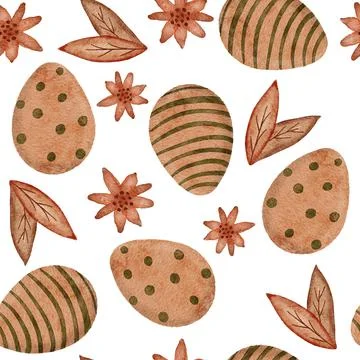 Watercolor boho hand drawn Easter seamless pattern, beige muted gender neutral Illustrazione stock