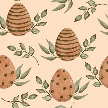 Watercolor boho hand drawn Easter seamless pattern, beige muted gender neutral 스톡 일러스트