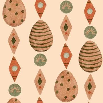 Watercolor boho hand drawn Easter seamless pattern, beige muted gender neutral 스톡 일러스트