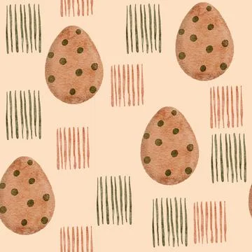 Watercolor boho hand drawn Easter seamless pattern, beige muted gender neutral 库存插图