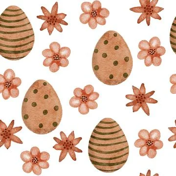 Watercolor boho hand drawn Easter seamless pattern, beige muted gender neutral 库存插图