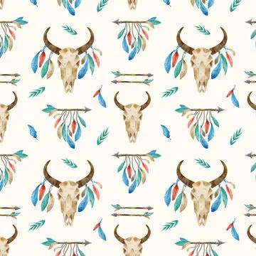 Watercolor boho pattern design Stock Illustration