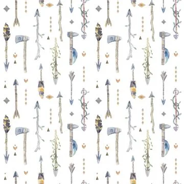 Watercolor boho seamless pattern with arrows.  Decoration native Stock Illustration