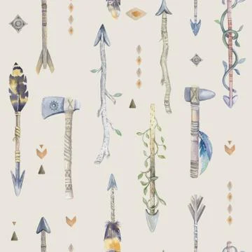 Watercolor boho seamless pattern with arrows.  Decoration native Illustrazione stock