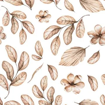 Watercolor boho seamless pattern - hand painted tropical flowers of white orchid Illustrazione stock
