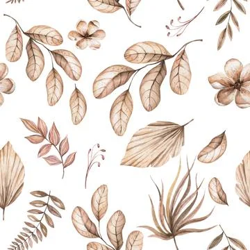 Watercolor boho seamless pattern - hand painted tropical flowers of white orchid Illustrazione stock