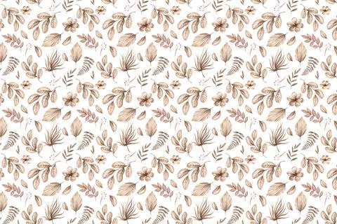 Watercolor boho seamless pattern - hand painted tropical flowers of white orchid Stock Illustration