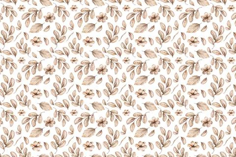 Watercolor boho seamless pattern - hand painted tropical flowers of white orchid Stock Illustration