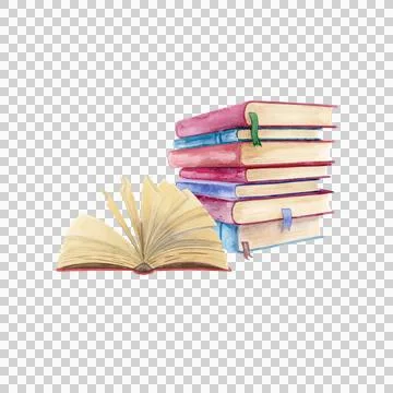 Watercolor books stack and an open book 스톡 일러스트