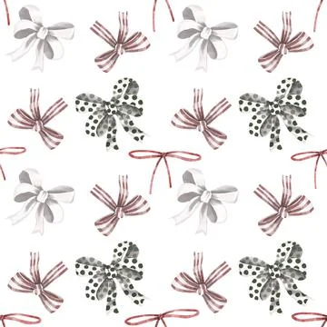Watercolor Bow. Seamless Pattern, Bow for the holidays isolated on a white Ilustración de archivo