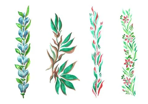 Watercolor branches of different styles Stock Illustration