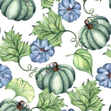 Watercolor bright pumpkin seamless pattern. Hand painted pumpkin ornament wit Stock Illustration