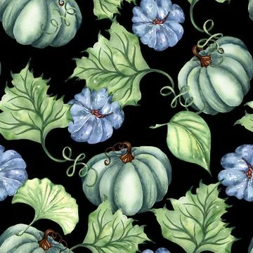 Watercolor bright pumpkin seamless pattern. Hand painted pumpkin ornament wit Stock Illustration