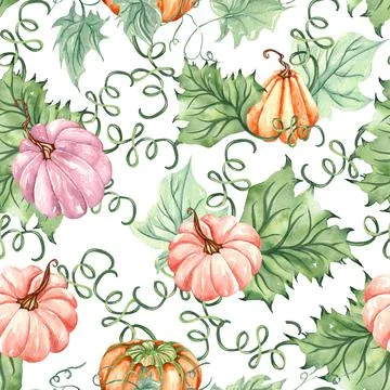 Watercolor bright pumpkin seamless pattern. Hand painted pumpkin ornament wit Illustrazione stock