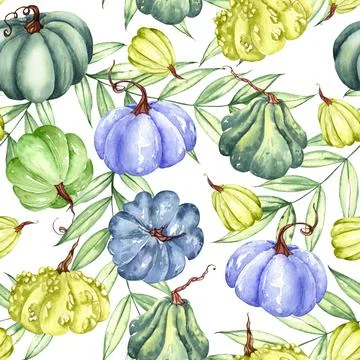 Watercolor bright pumpkin seamless pattern. Hand painted pumpkin ornament wit Stock Illustration