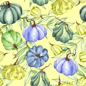 Watercolor bright pumpkin seamless pattern. Hand painted pumpkin ornament wit Stock Illustration