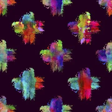 Watercolor Brush Cross Seamless Pattern Grange Geometric Design in Rainbow Color Stock Illustration