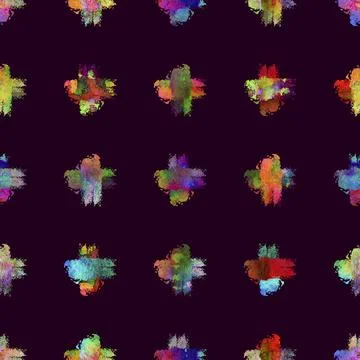 Watercolor Brush Cross Seamless Pattern Grange Geometric Design in Rainbow Color Stock Illustration
