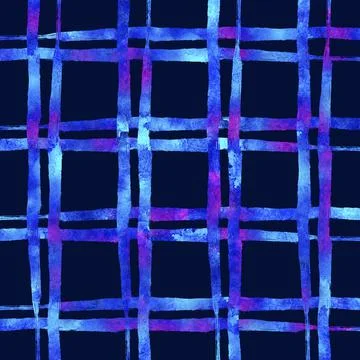 Watercolor Brush Plaid Seamless Pattern Hand Painted Check Grange Geometric Stock Illustration