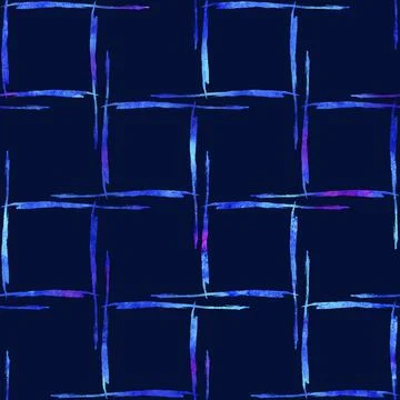 Watercolor Brush Plaid Seamless Pattern Hand Painted Check Grange Geometric Stock Illustration