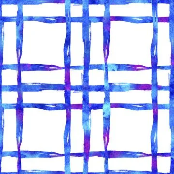 Watercolor Brush Plaid Seamless Pattern Hand Painted Check Grange Geometric Stock Illustration