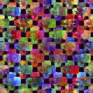 Watercolor Brush Plaid Seamless Pattern Grange Check Geometric Design in Rainbow Stock Illustration