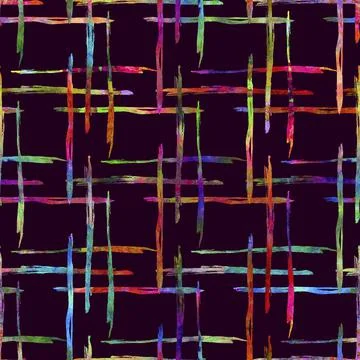 Watercolor Brush Plaid Seamless Pattern Grange Check Geometric Design in Rainbow Stock Illustration