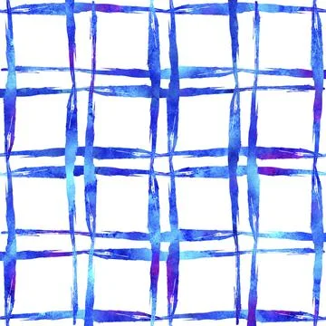 Watercolor Brush Plaid Seamless Pattern Hand Painted Check Grange Geometric Stock Illustration