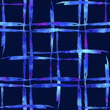 Watercolor Brush Plaid Seamless Pattern Hand Painted Check Grange Geometric Stock Illustration