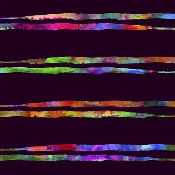Watercolor Brush Stripes Seamless Pattern Grange Geometric Design in Rainbow Stock Illustration
