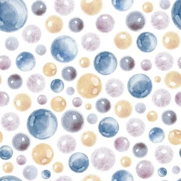 Watercolor Bubbles seamless Pattern. Hand drawn illustration of round colorful Illustrazione stock