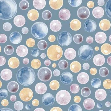 Watercolor Bubbles seamless Pattern. Hand drawn illustration of round colorful Stock Illustration
