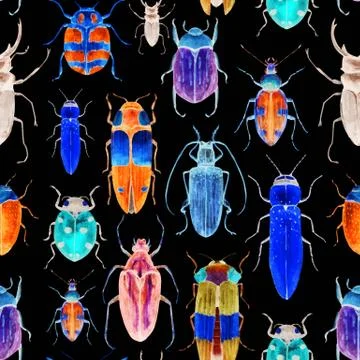 Watercolor bug beetle pattern イラスト素材