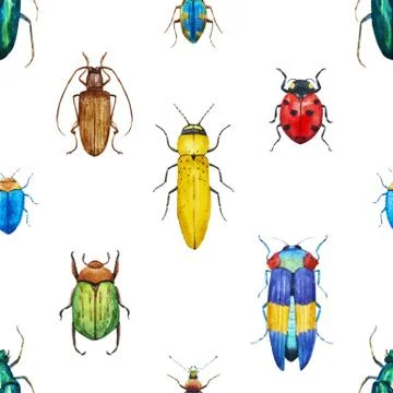 Watercolor bug beetle pattern Stock Illustration