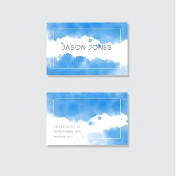 Watercolor business card design template with blue water image Stock Illustration