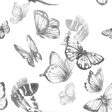 Watercolor butterfly vector pattern Stock Illustration