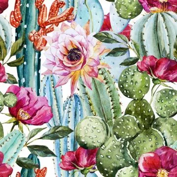 Watercolor cactus pattern Stock Illustration