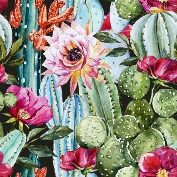 Watercolor cactus pattern Stock Illustration