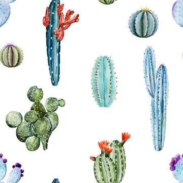 Watercolor cactus pattern Stock Illustration
