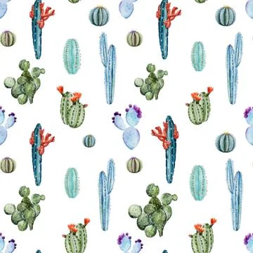 Watercolor cactus pattern Stock Illustration