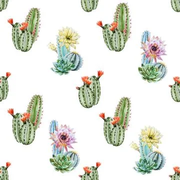 Watercolor cactus pattern Stock Illustration