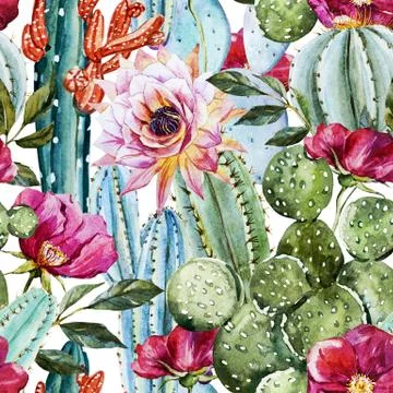 Watercolor cactus pattern Stock Illustration