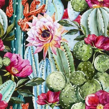 Watercolor cactus pattern Stock Illustration